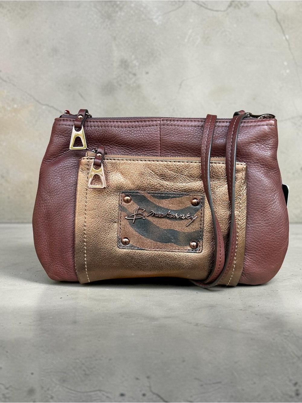 B. Makowsky Rochelle Top Zip in Brandy/Bronze Crossbody Bag